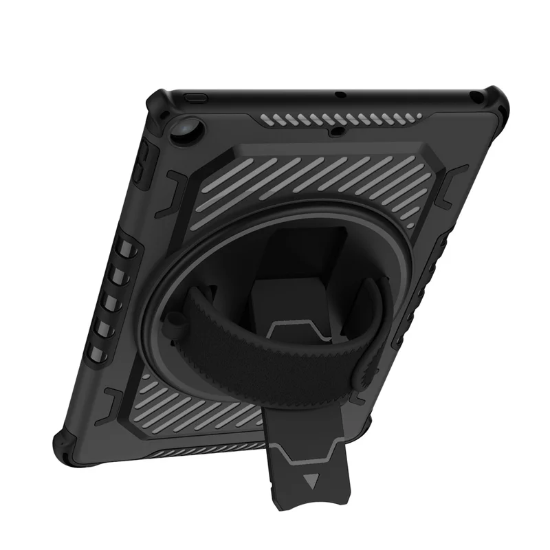 For iPad 9.7-inch (2018)  /  (2017) Case Kickstand PC + TPU Shockproof Tablet Cover with Hand Strap - Black