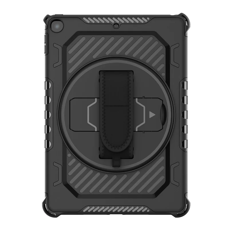 For iPad 9.7-inch (2018)  /  (2017) Case Kickstand PC + TPU Shockproof Tablet Cover with Hand Strap - Black