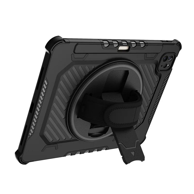 Tablet Case For iPad Pro 11 (2021)  /  (2020)  /  (2018) Kickstand PC + TPU Shockproof Cover with Hand Strap  /  Pen Slot - Black