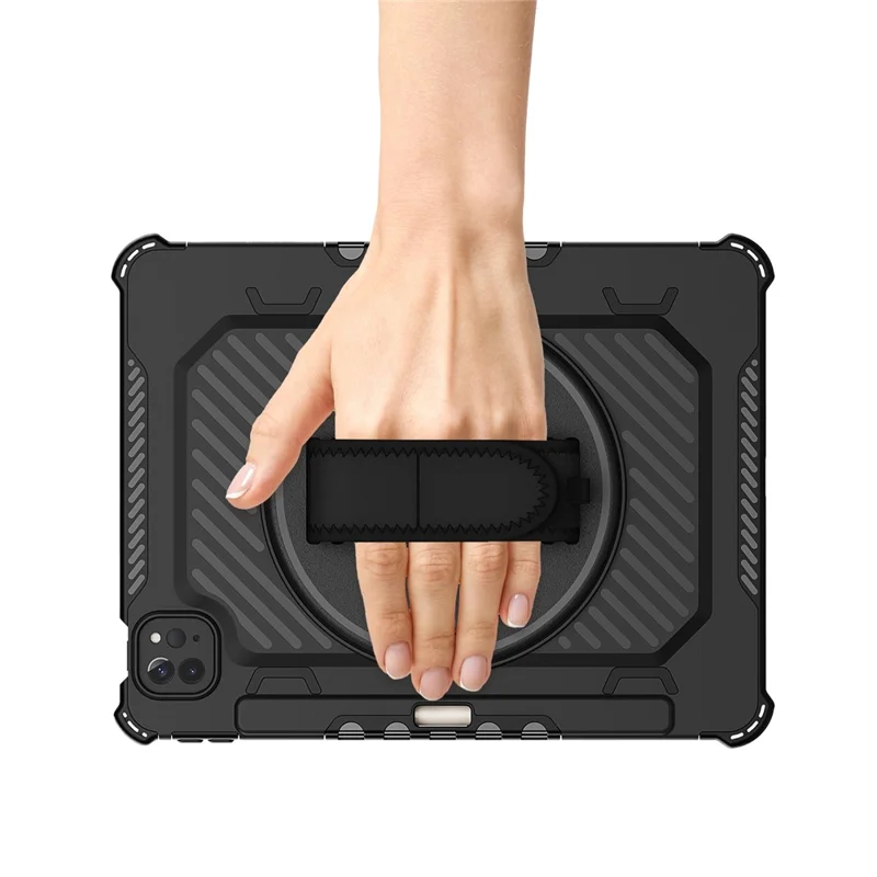 Tablet Case For iPad Pro 11 (2021)  /  (2020)  /  (2018) Kickstand PC + TPU Shockproof Cover with Hand Strap  /  Pen Slot - Black