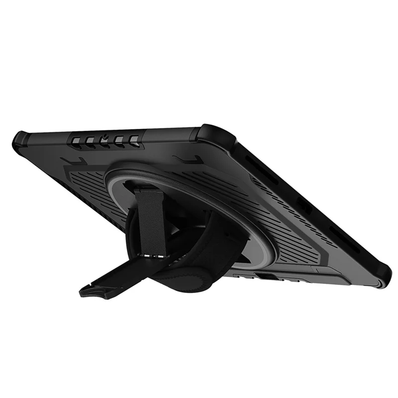 Tablet Case For iPad Pro 11 (2021)  /  (2020)  /  (2018) Kickstand PC + TPU Shockproof Cover with Hand Strap  /  Pen Slot - Black