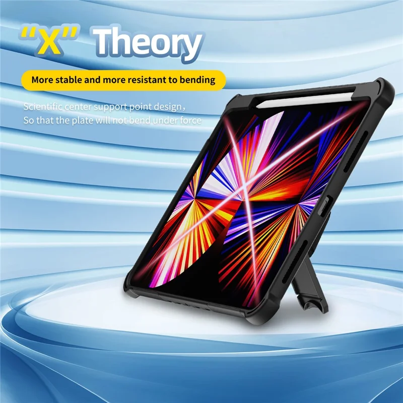 Tablet Case For iPad Pro 11 (2021)  /  (2020)  /  (2018) Kickstand PC + TPU Shockproof Cover with Hand Strap  /  Pen Slot - Black
