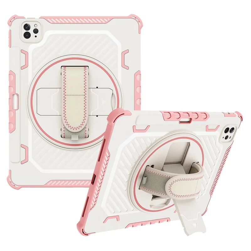 Tablet Case For iPad Pro 11 (2021)  /  (2020)  /  (2018) Kickstand PC + TPU Shockproof Cover with Hand Strap  /  Pen Slot - Pink