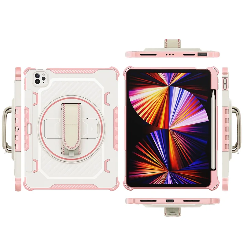 Tablet Case For iPad Pro 11 (2021)  /  (2020)  /  (2018) Kickstand PC + TPU Shockproof Cover with Hand Strap  /  Pen Slot - Pink