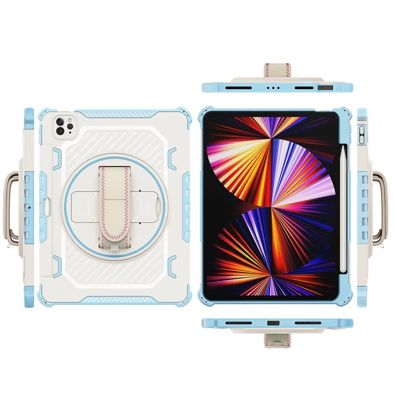 Tablet Case For iPad Pro 11 (2021)  /  (2020)  /  (2018) Kickstand PC + TPU Shockproof Cover with Hand Strap  /  Pen Slot - Blue