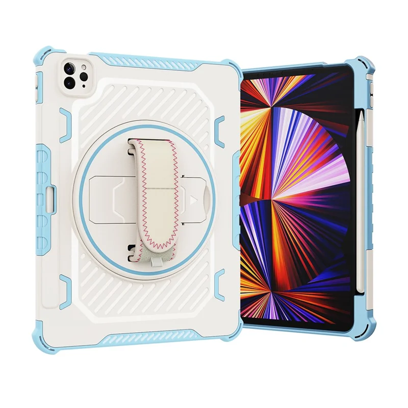 Tablet Case For iPad Pro 11 (2021)  /  (2020)  /  (2018) Kickstand PC + TPU Shockproof Cover with Hand Strap  /  Pen Slot - Blue