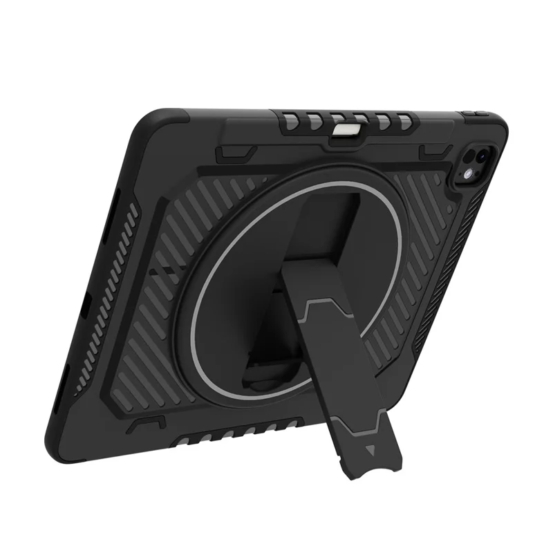 For iPad Pro 13 (2024) Case Kickstand PC + TPU Shockproof Tablet Cover with Pen Slot - Black
