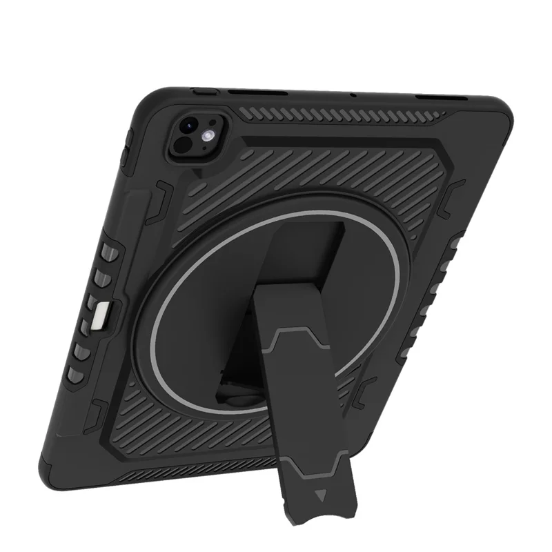 For iPad Pro 13 (2024) Case Kickstand PC + TPU Shockproof Tablet Cover with Pen Slot - Black