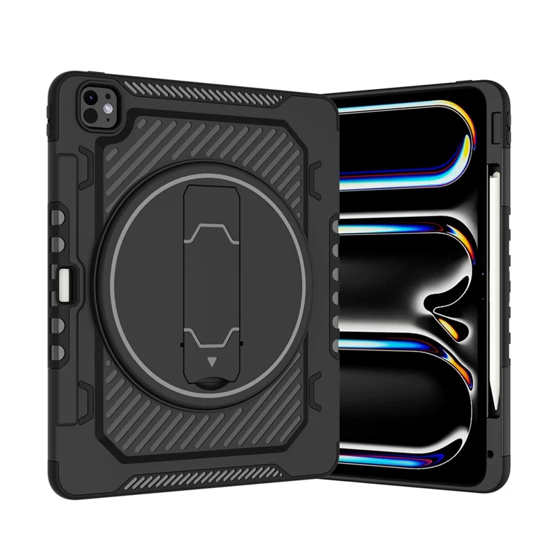 For iPad Pro 13 (2024) Case Kickstand PC + TPU Shockproof Tablet Cover with Pen Slot - Black