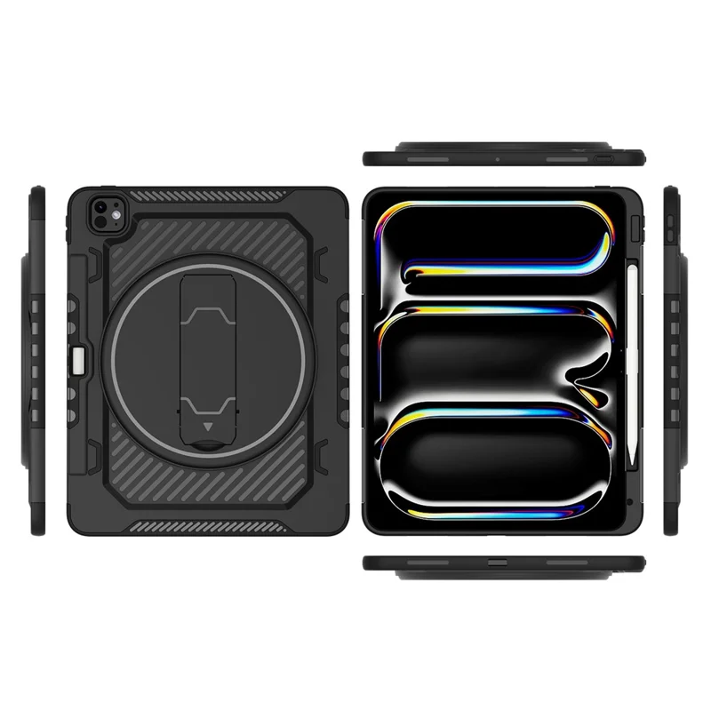 For iPad Pro 13 (2024) Case Kickstand PC + TPU Shockproof Tablet Cover with Pen Slot - Black