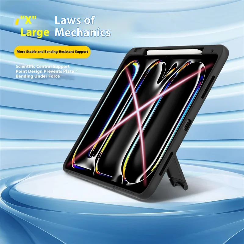 For iPad Pro 13 (2024) Case Kickstand PC + TPU Shockproof Tablet Cover with Pen Slot - Black
