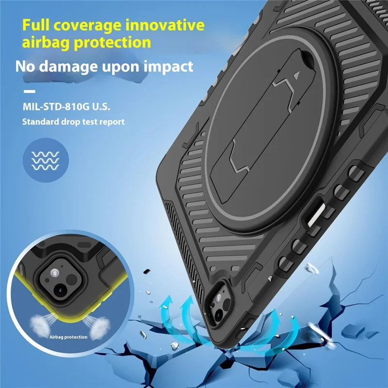 For iPad Pro 13 (2024) Case Kickstand PC + TPU Shockproof Tablet Cover with Pen Slot - Black