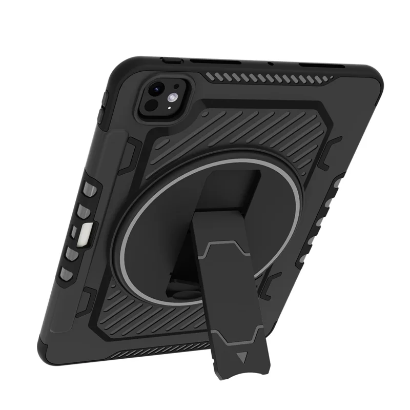For iPad Pro 11 (2025) / 11 (2024) Case Kickstand PC + TPU Shockproof Tablet Cover with Pen Slot - Black