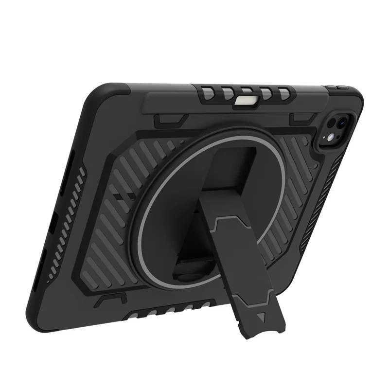 For iPad Pro 11 (2025) / 11 (2024) Case Kickstand PC + TPU Shockproof Tablet Cover with Pen Slot - Black