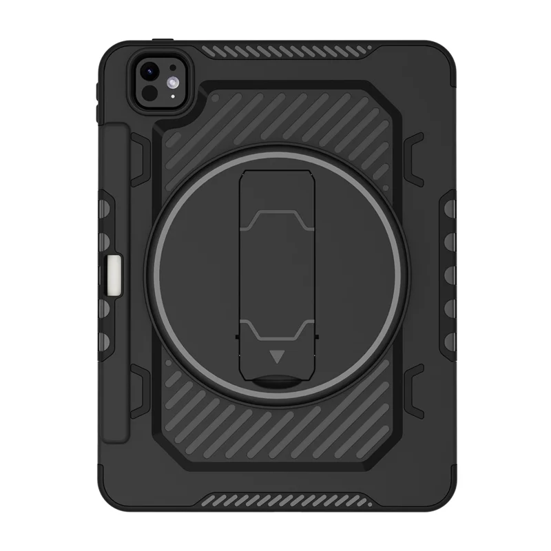 For iPad Pro 11 (2025) / 11 (2024) Case Kickstand PC + TPU Shockproof Tablet Cover with Pen Slot - Black