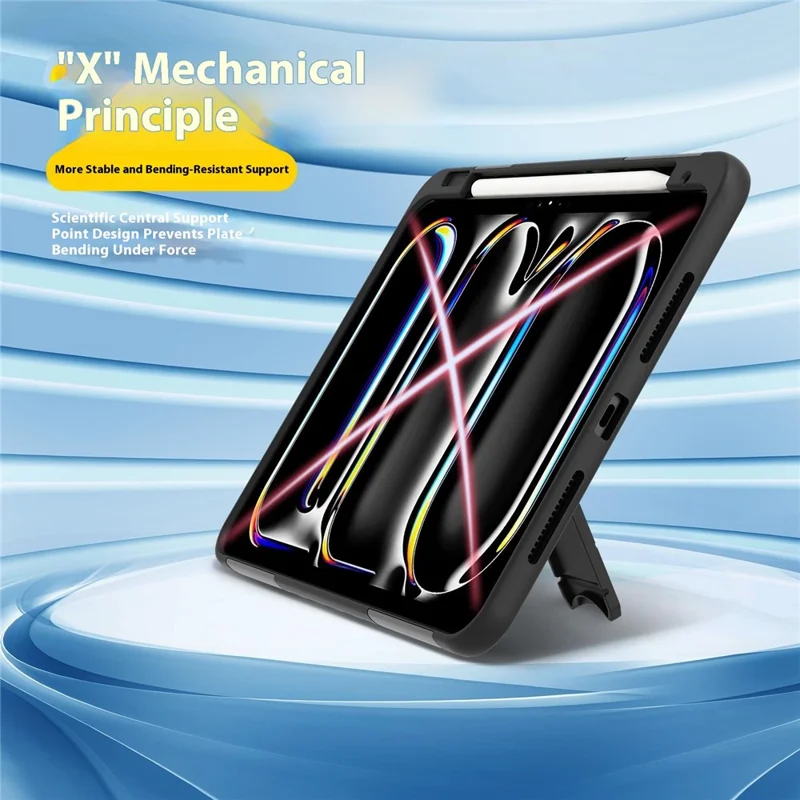 For iPad Pro 11 (2025) / 11 (2024) Case Kickstand PC + TPU Shockproof Tablet Cover with Pen Slot - Black