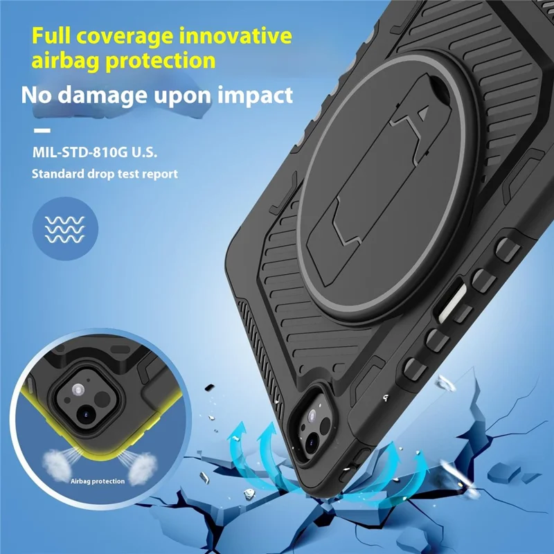 For iPad Pro 11 (2025) / 11 (2024) Case Kickstand PC + TPU Shockproof Tablet Cover with Pen Slot - Black
