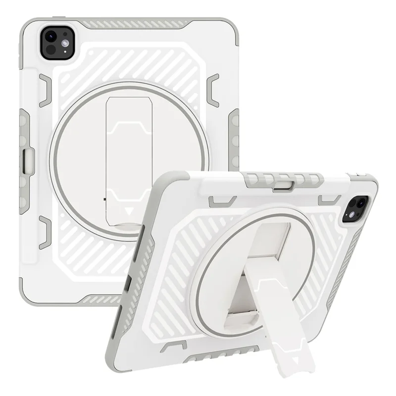 For iPad Pro 11 (2025) / 11 (2024) Case Kickstand PC + TPU Shockproof Tablet Cover with Pen Slot - Grey