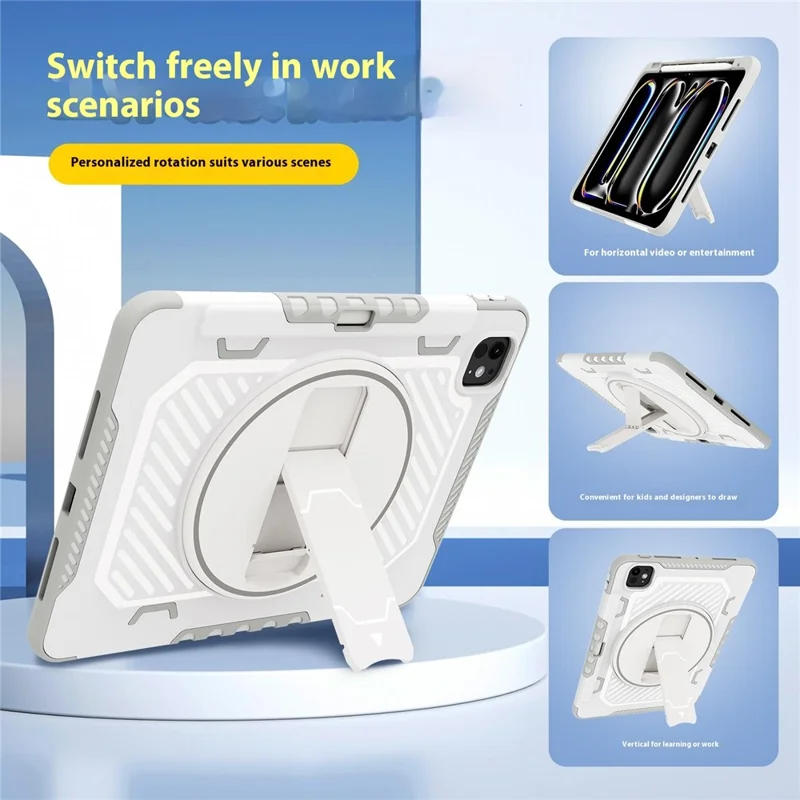 For iPad Pro 11 (2025) / 11 (2024) Case Kickstand PC + TPU Shockproof Tablet Cover with Pen Slot - Grey