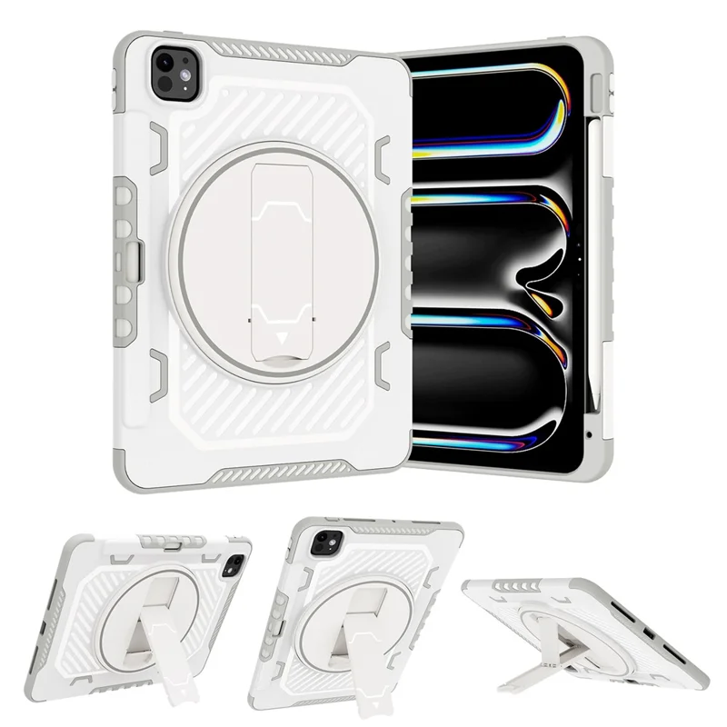 For iPad Pro 11 (2025) / 11 (2024) Case Kickstand PC + TPU Shockproof Tablet Cover with Pen Slot - Grey