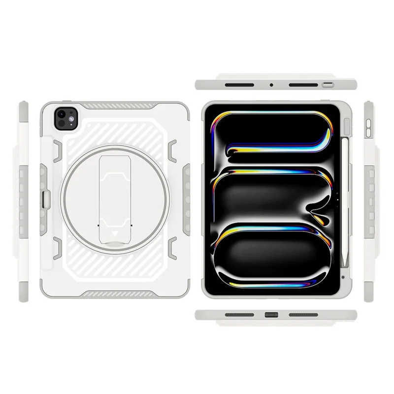 For iPad Pro 11 (2025) / 11 (2024) Case Kickstand PC + TPU Shockproof Tablet Cover with Pen Slot - Grey