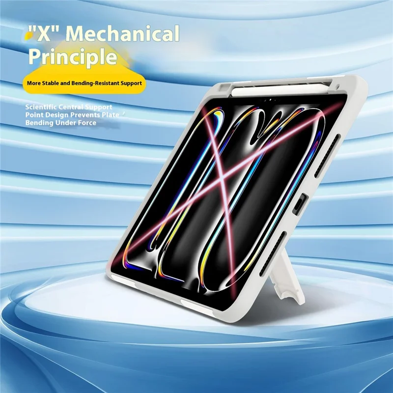 For iPad Pro 11 (2025) / 11 (2024) Case Kickstand PC + TPU Shockproof Tablet Cover with Pen Slot - Grey