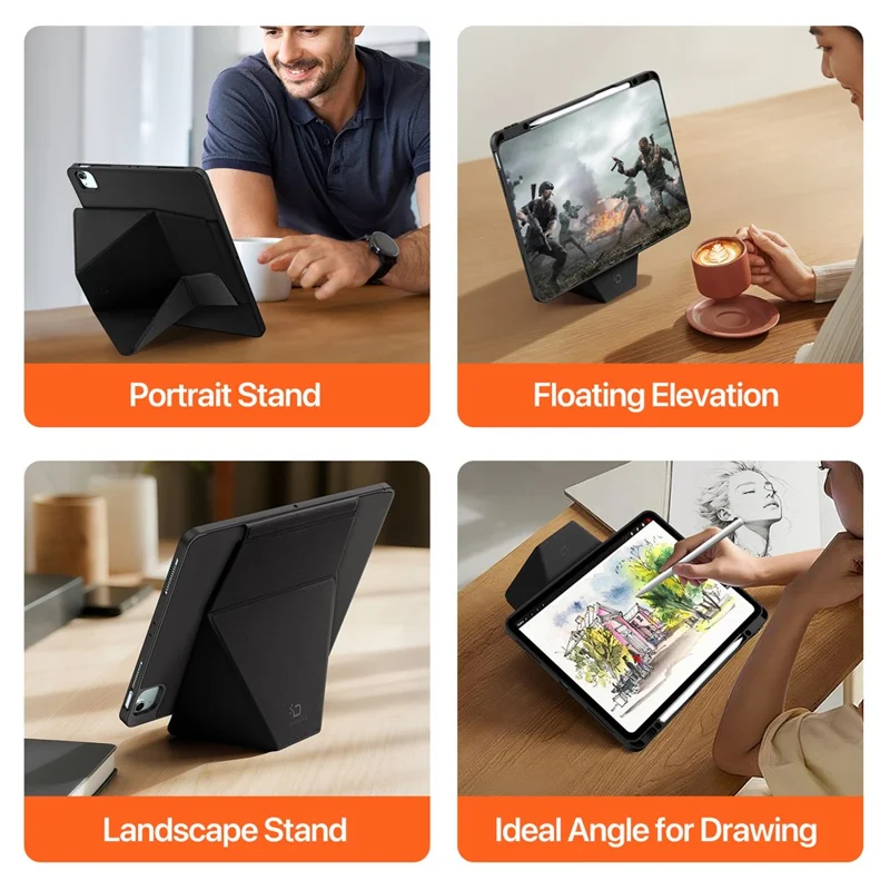 DUX DUCIS Vers Series Tablet Case for iPad Air 13 (2025) / (2024) / iPad Pro 12.9 (2022) / (2021) / (2020) / (2018) Stand Leather Cover - Black