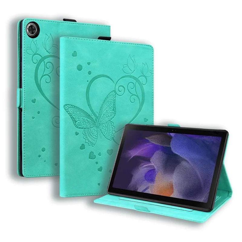 For Samsung Galaxy Tab A11+ / Tab A9+ Leather Case Imprinted Butterfly Tablet Cover Stand Card Slot - Green
