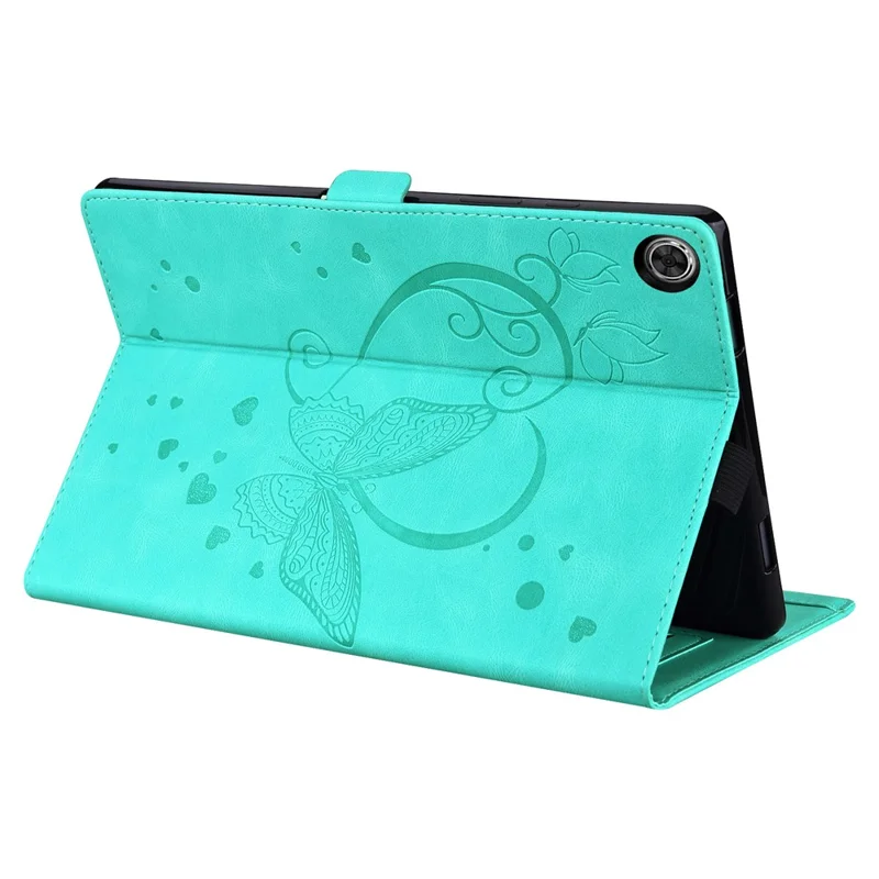 For Samsung Galaxy Tab A11+ / Tab A9+ Leather Case Imprinted Butterfly Tablet Cover Stand Card Slot - Green