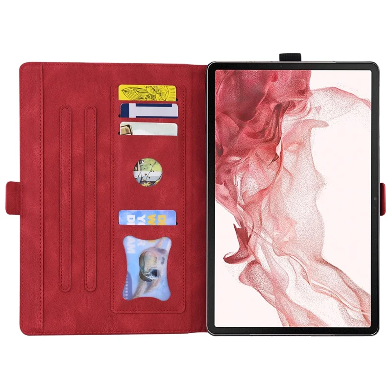 Custodia in pelle per Samsung Galaxy Tab S11 / S10 Lite / S10 FE / S9 / S8 / S7, Custodia per tablet con stampa a farfalla, supporto e slot per schede - Rosso