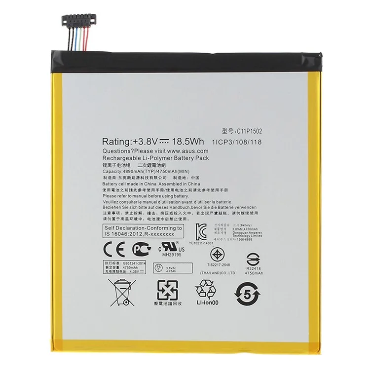 Pour Asus ZenPad 10 Z300C 3,80 V 4750 mAh Batterie Li-Polymère de rechange (Encodage : C11P1502) (sans logo)