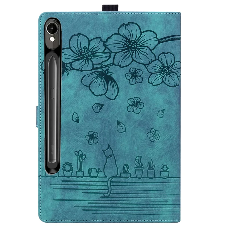 Custodia per tablet per Samsung Galaxy Tab S11 / S10 Lite / S10 FE / S9 / S9 FE / S8 / S7, slot per schede, custodia in pelle con supporto a libro, motivo floreale gatto - Verde