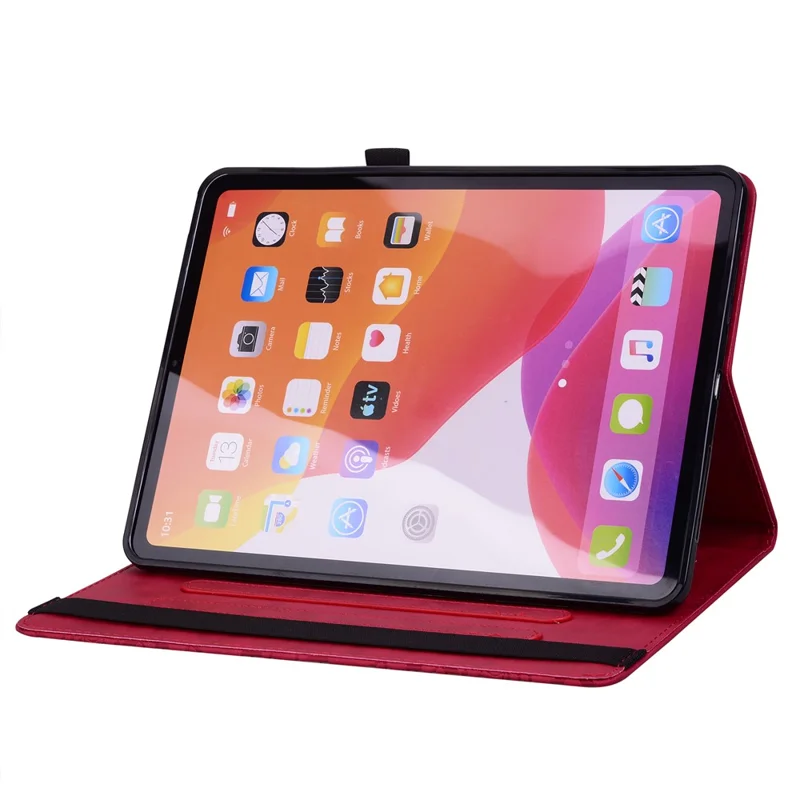 Étui pour tablette Samsung Galaxy Tab A11+ / Tab A9+ Slots pour cartes Couverture en cuir Motif floral - Rouge