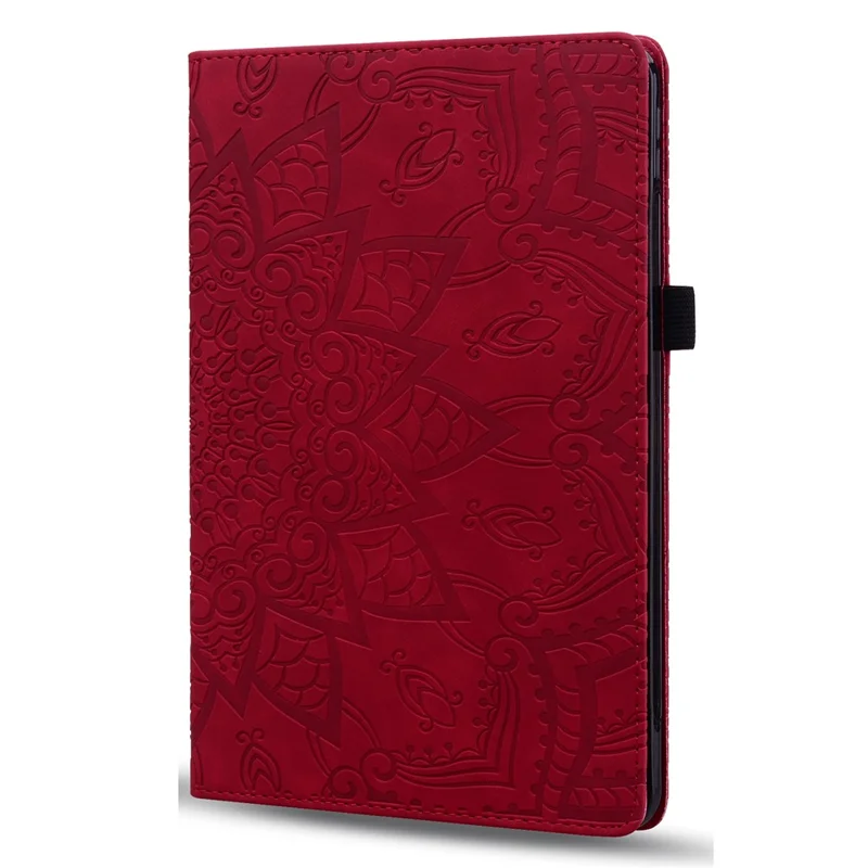 Étui pour tablette Samsung Galaxy Tab A11+ / Tab A9+ Slots pour cartes Couverture en cuir Motif floral - Rouge