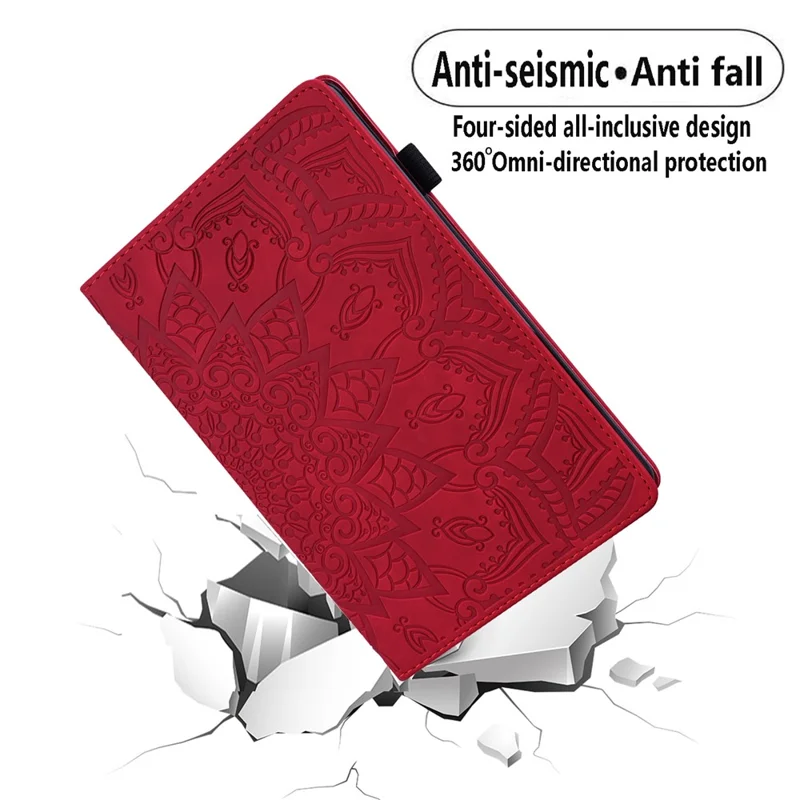 Tablet Case For Samsung Galaxy Tab S11 / S10 Lite / S10 FE / S9 / S9 FE / S8 / S7 Card Slots Leather Cover Flower Pattern - Red