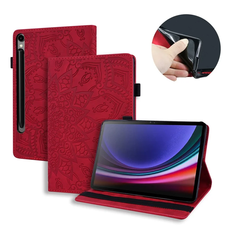 Tablet Case For Samsung Galaxy Tab S11 / S10 Lite / S10 FE / S9 / S9 FE / S8 / S7 Card Slots Leather Cover Flower Pattern - Red