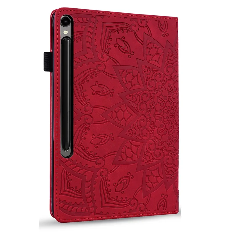 Tablet Case For Samsung Galaxy Tab S11 / S10 Lite / S10 FE / S9 / S9 FE / S8 / S7 Card Slots Leather Cover Flower Pattern - Red