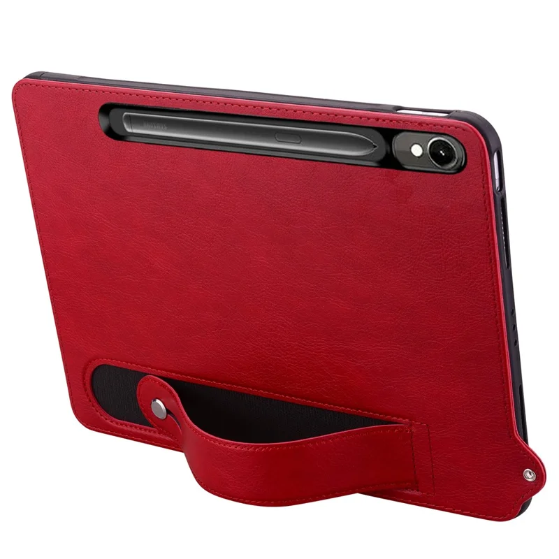 Custodia in pelle per Samsung Galaxy Tab S11 / S10 Lite / S10 FE / S9 / S9 FE / S8 / S7, Custodia per tablet con cinturino da polso e supporto - Rosso