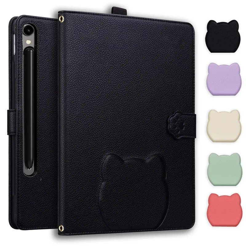 Funda de Billetera para Samsung Galaxy Tab S11 Ultra/S10 Lite/S10 FE/S9/S9 FE/S8/S7 Cubierta de Mesa con Patrón de Gato de Efecto 3D - Negro
