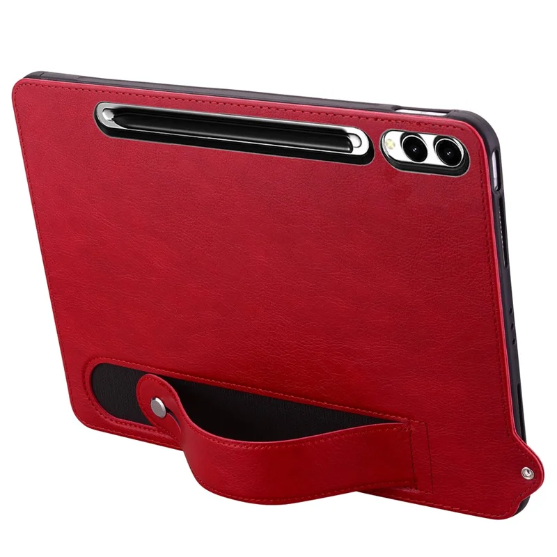 Capa de Couro para Samsung Galaxy Tab S11 Ultra / S10 Ultra / S9 Ultra / S8 Ultra com Alça de Mão, Suporte e Capa para Tablet - Vermelho