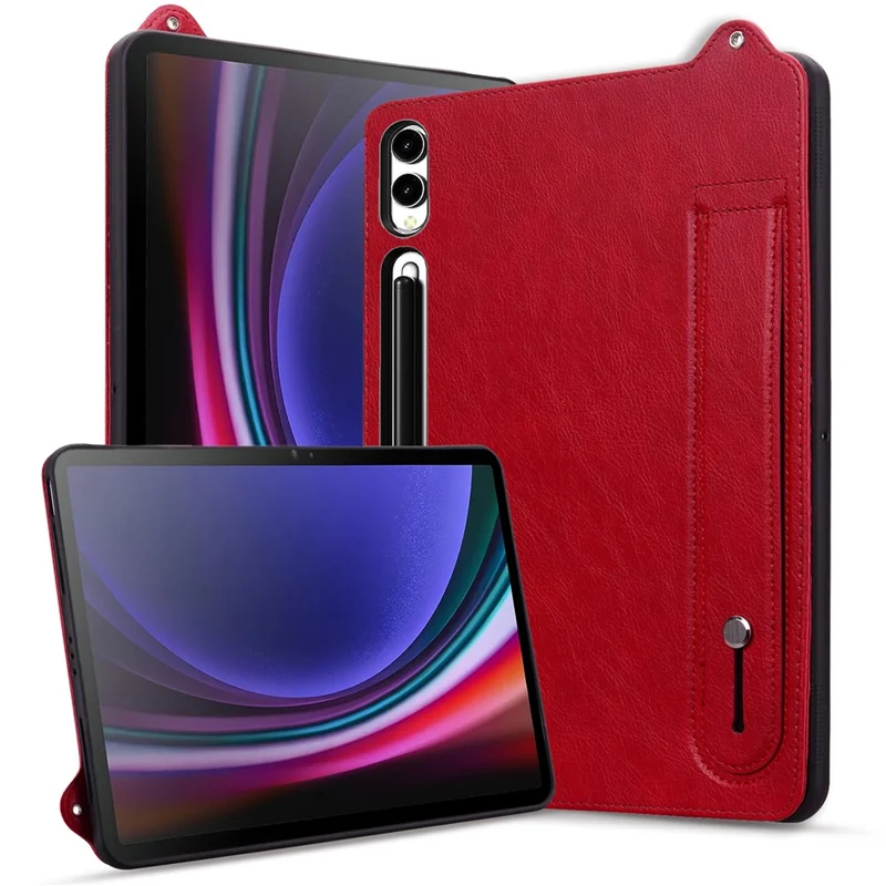 Capa de Couro para Samsung Galaxy Tab S11 Ultra / S10 Ultra / S9 Ultra / S8 Ultra com Alça de Mão, Suporte e Capa para Tablet - Vermelho