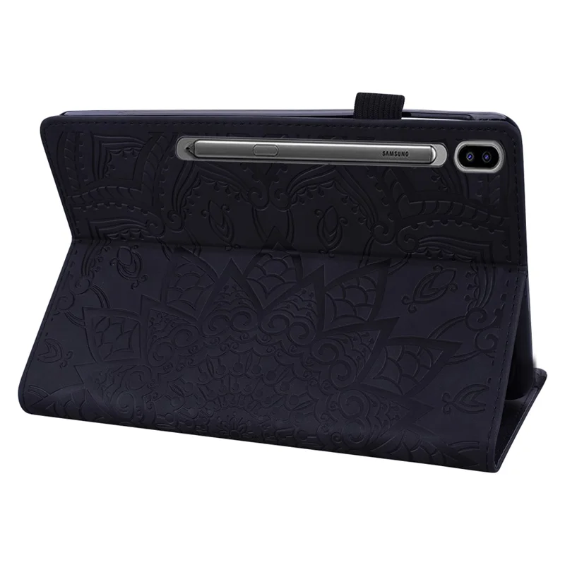Étui pour tablette pour Samsung Galaxy Tab S11 Ultra / S10 Ultra / S9 Ultra / S8 Ultra Fentes pour cartes Housse en cuir Motif floral - Noir