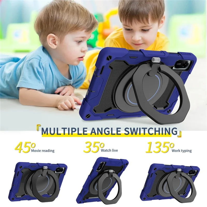 For Xiaomi Redmi Pad 2 11 Case with Kickstand PC + Silicone Shockproof Rugged Tablet Cover - Navy Blue