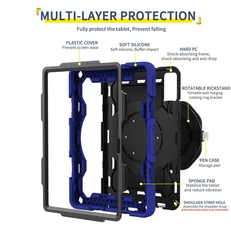 For Xiaomi Redmi Pad 2 11 Case with Kickstand PC + Silicone Shockproof Rugged Tablet Cover - Navy Blue