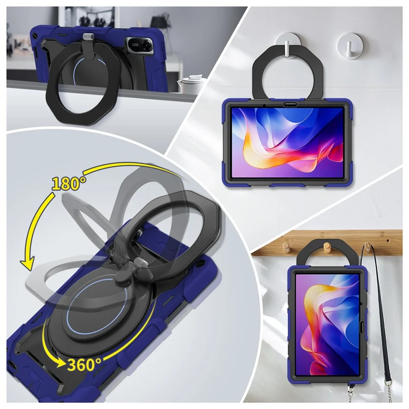 For Xiaomi Redmi Pad 2 11 Case with Kickstand PC + Silicone Shockproof Rugged Tablet Cover - Navy Blue