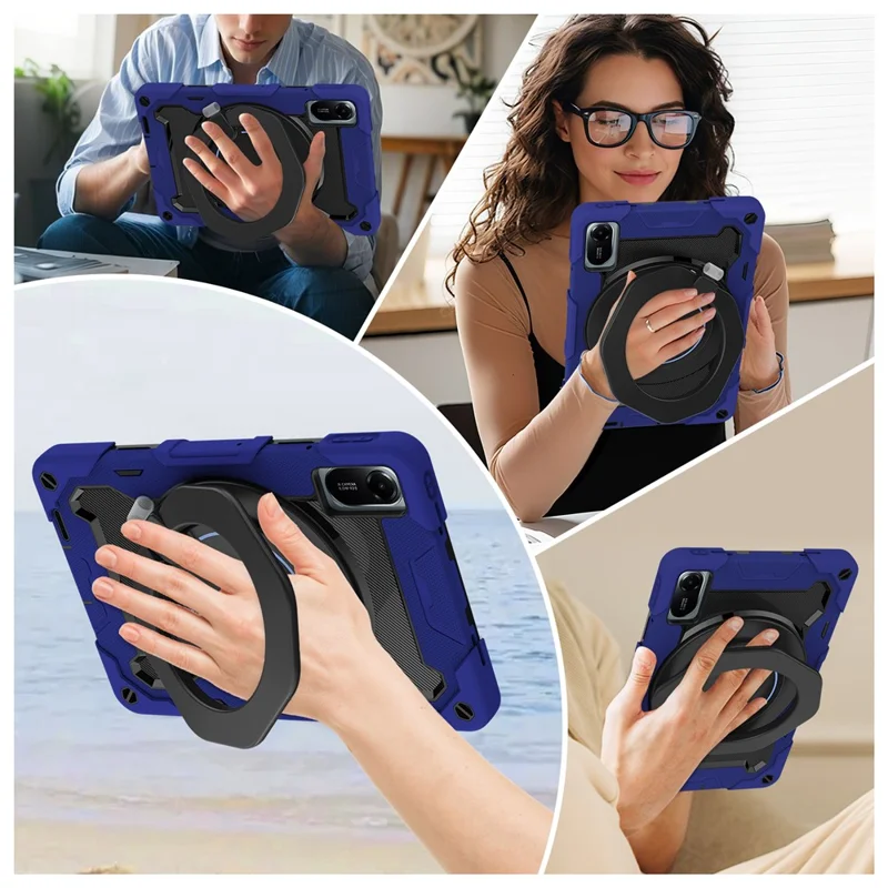 For Xiaomi Redmi Pad 2 11 Case with Kickstand PC + Silicone Shockproof Rugged Tablet Cover - Navy Blue
