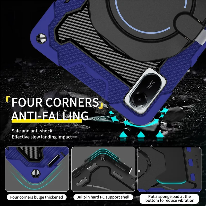 For Xiaomi Redmi Pad 2 11 Case with Kickstand PC + Silicone Shockproof Rugged Tablet Cover - Navy Blue