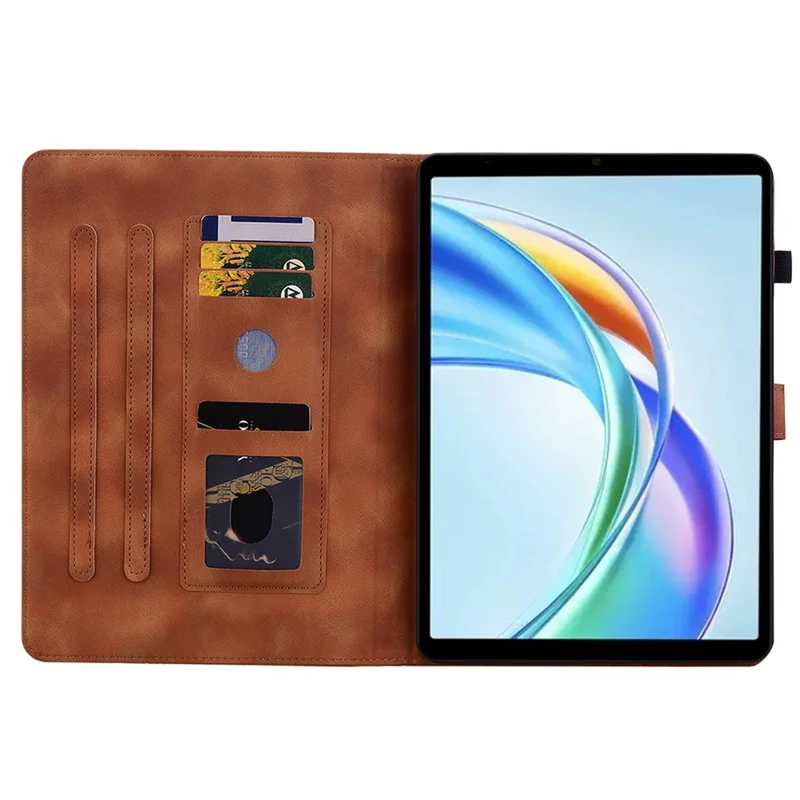 For Honor Pad X7 Case Lily Flower Imprint Card Slots Leather Tablet Cover - Brown