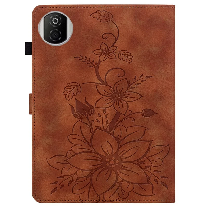 For Honor Pad X7 Case Lily Flower Imprint Card Slots Leather Tablet Cover - Brown
