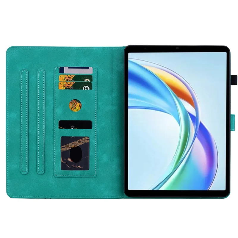 For Honor Pad X7 Case Lily Flower Imprint Card Slots Leather Tablet Cover - Green